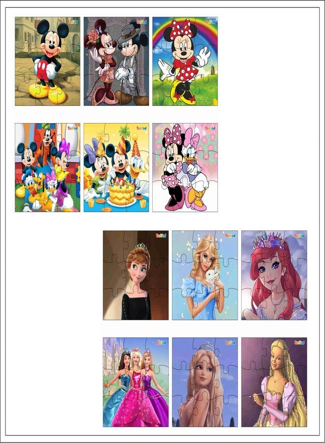 TodFod Wooden Combo Jigsaw Puzzles Toy for Kids & Children, 54 Pieces 6 in 1 Jigsaw Puzzles & Mickey Mouse & Friends 54 Pieces 6 in 1 Jigsaw Puzzles, Anime Cartoon Character